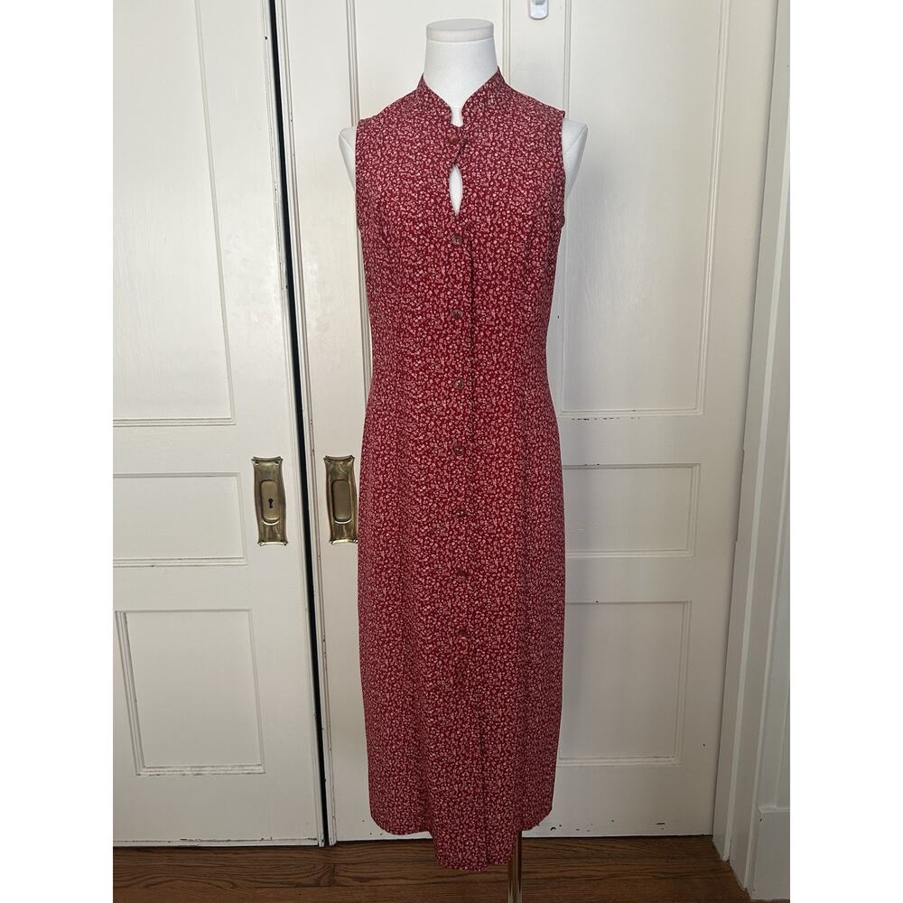 Vintage 90s D.B.Y. Floral Sleeveless Midi Dress Womens Size 8 Red Whimsy Grunge